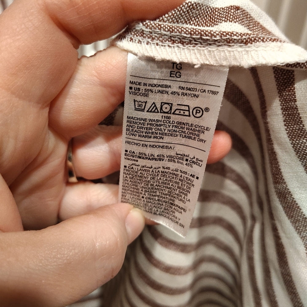 Old Navy Women's Sand Stripe Linen Blend Shirt Dress Sz XL Preppy Beach Vacation - Picture 6 of 8